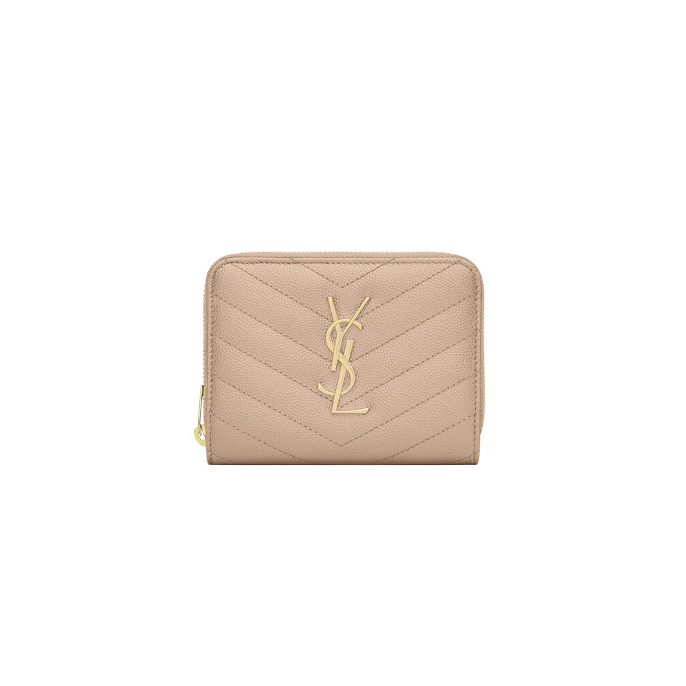 YSL CASSANDRE MATELASSÉ COMPACT ZIP AROUND WALLET IN GRAIN DE POUDRE LEATHER 668288BOW012721 (12*10*3cm)