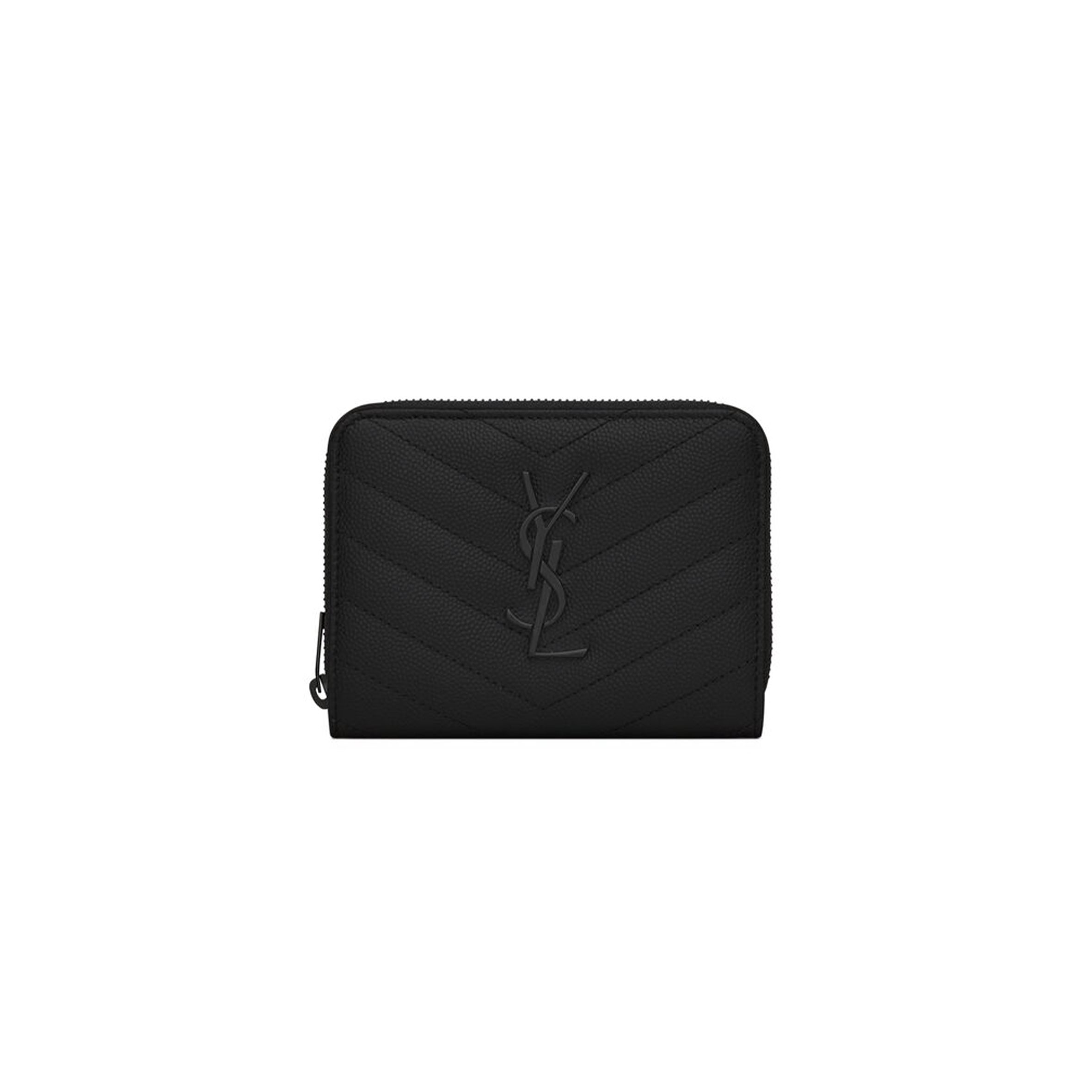 YSL CASSANDRE MATELASSÉ COMPACT ZIP AROUND WALLET IN GRAIN DE POUDRE LEATHER 668288BOW081000 (12*10*3cm)