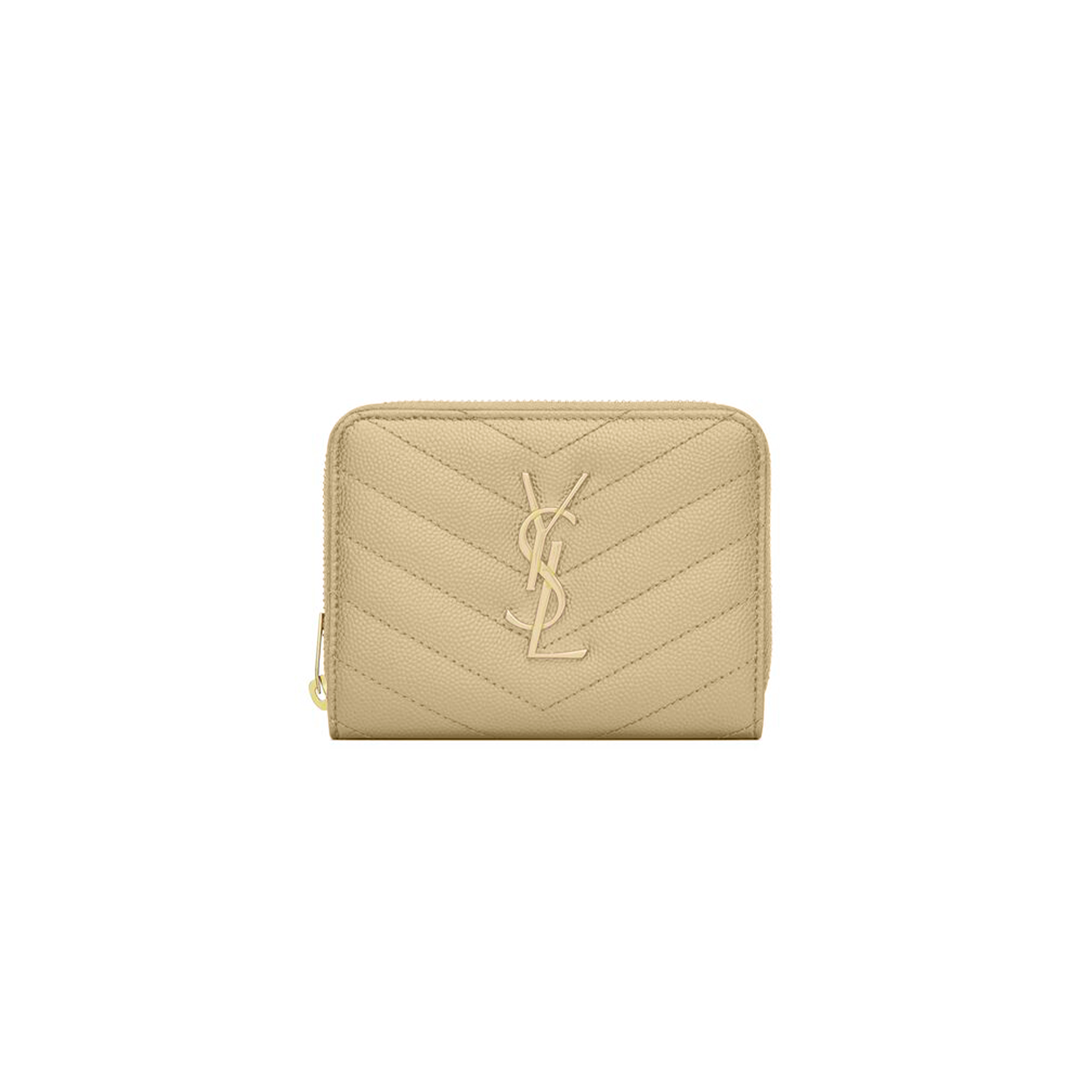 YSL CASSANDRE MATELASSÉ COMPACT ZIP AROUND WALLET IN GRAIN DE POUDRE LEATHER 668288366542 (12*10*3cm)