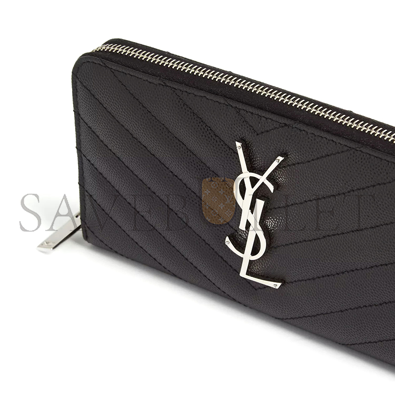YSL CASSANDRE MATELASSÉ ZIP AROUND WALLET IN GRAIN DE POUDRE LEATHER 358094BOW021000 (19*9.5*2.5cm)