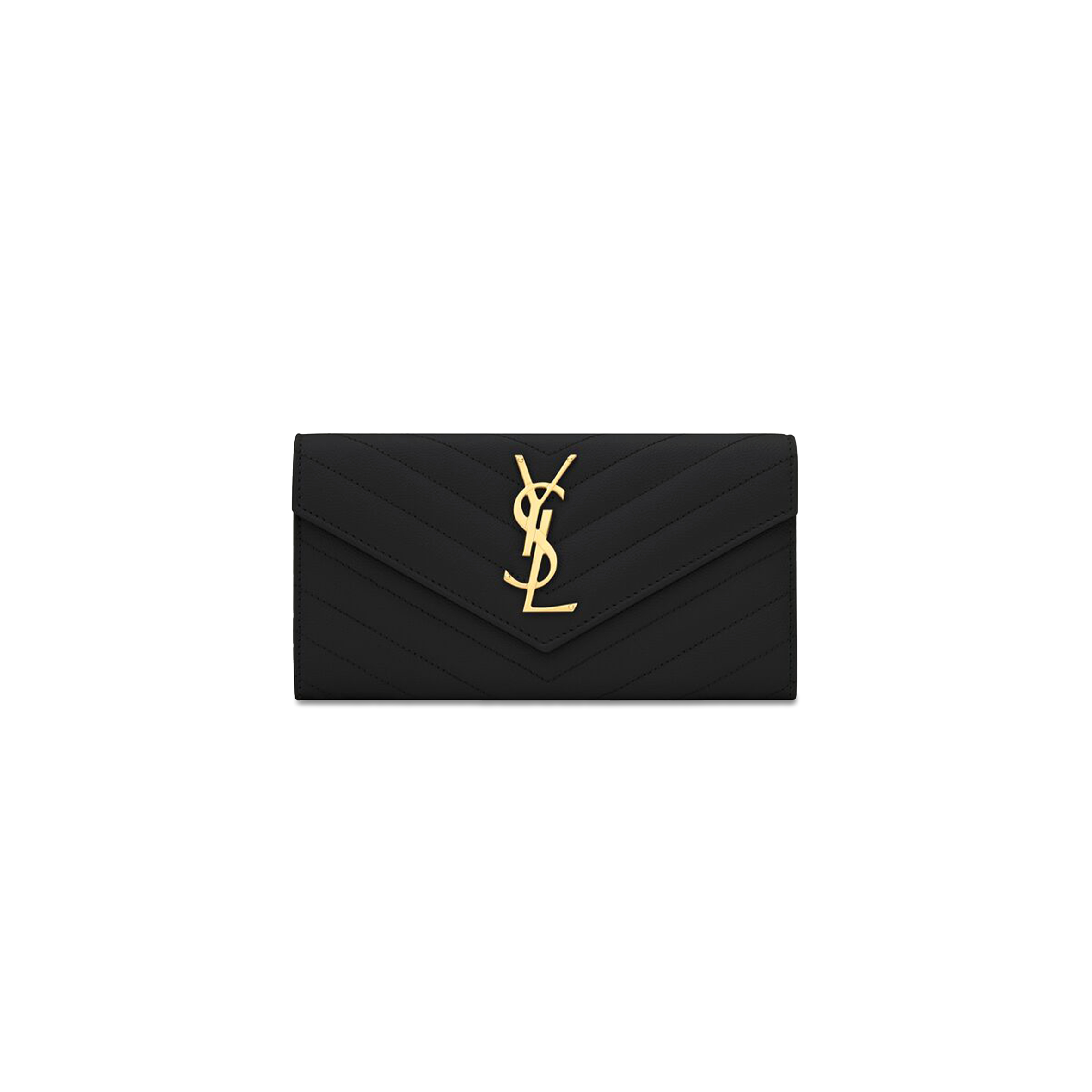 YSL CASSANDRE MATELASSÉ LARGE FLAP WALLET IN GRAIN DE POUDRE LEATHER 372264BOW011000 (19*11*3cm)