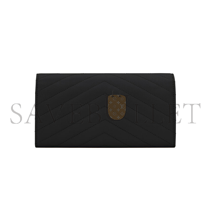YSL CASSANDRE MATELASSÉ LARGE FLAP WALLET IN GRAIN DE POUDRE LEATHER 372264BOW011000 (19*11*3cm)