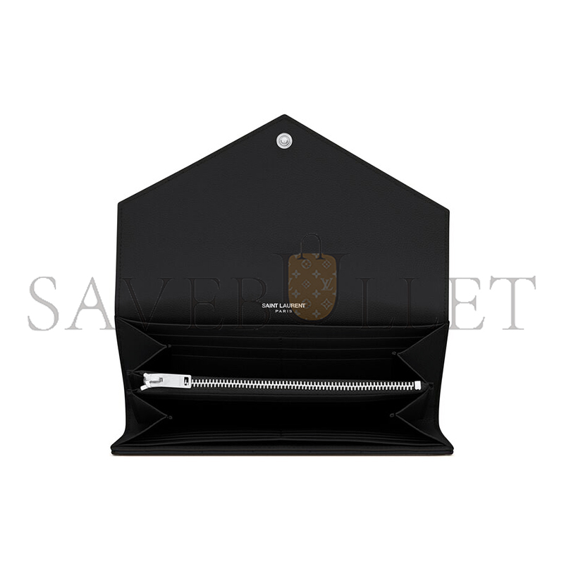 YSL CASSANDRE MATELASSÉ LARGE FLAP WALLET IN GRAIN DE POUDRE LEATHER 372264BOW021000 (19*11*3cm)