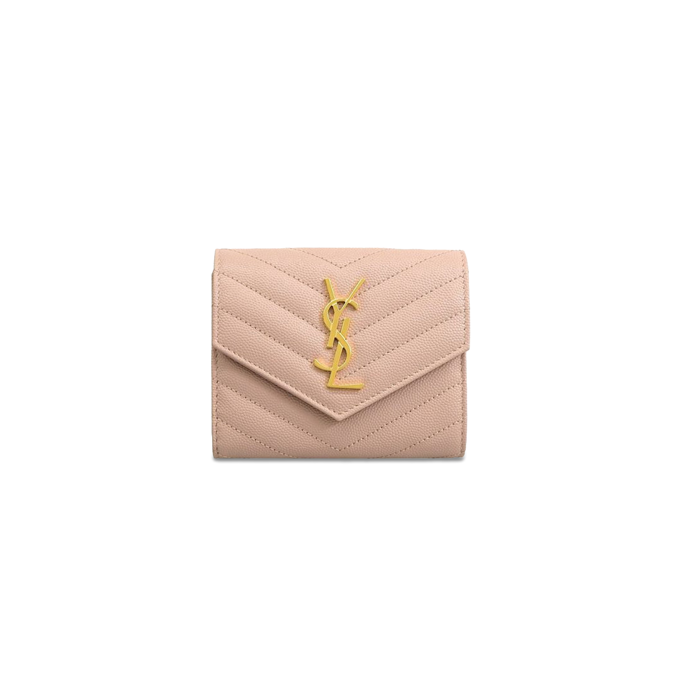 YSL CASSANDRE MATELASSÉ COMPACT TRI FOLD WALLET IN GRAIN DE POUDRE LEATHER 403943 (12.5*10*2.5cm)