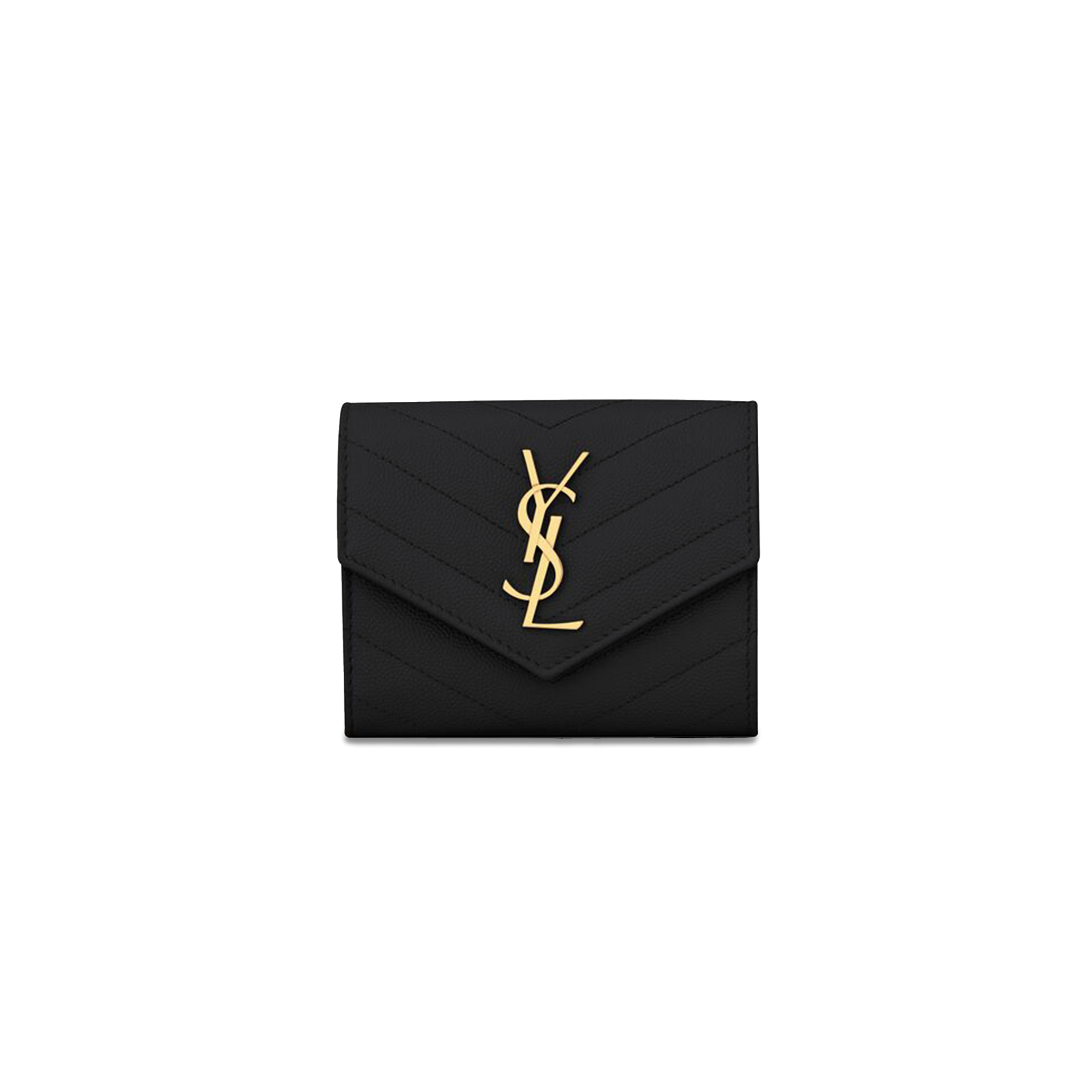 YSL CASSANDRE MATELASSÉ COMPACT TRI FOLD WALLET IN GRAIN DE POUDRE LEATHER 403943BOW011000 (12.5*10*2.5cm)