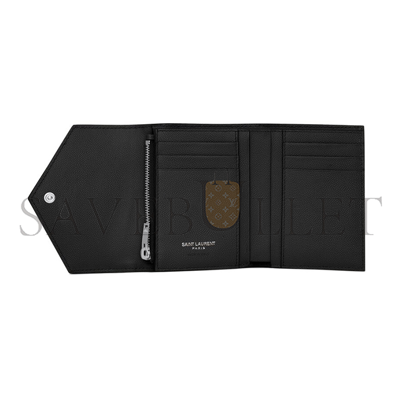 YSL CASSANDRE MATELASSÉ COMPACT TRI FOLD WALLET IN GRAIN DE POUDRE LEATHER 403943BOW021000 (12.5*10*2.5cm)