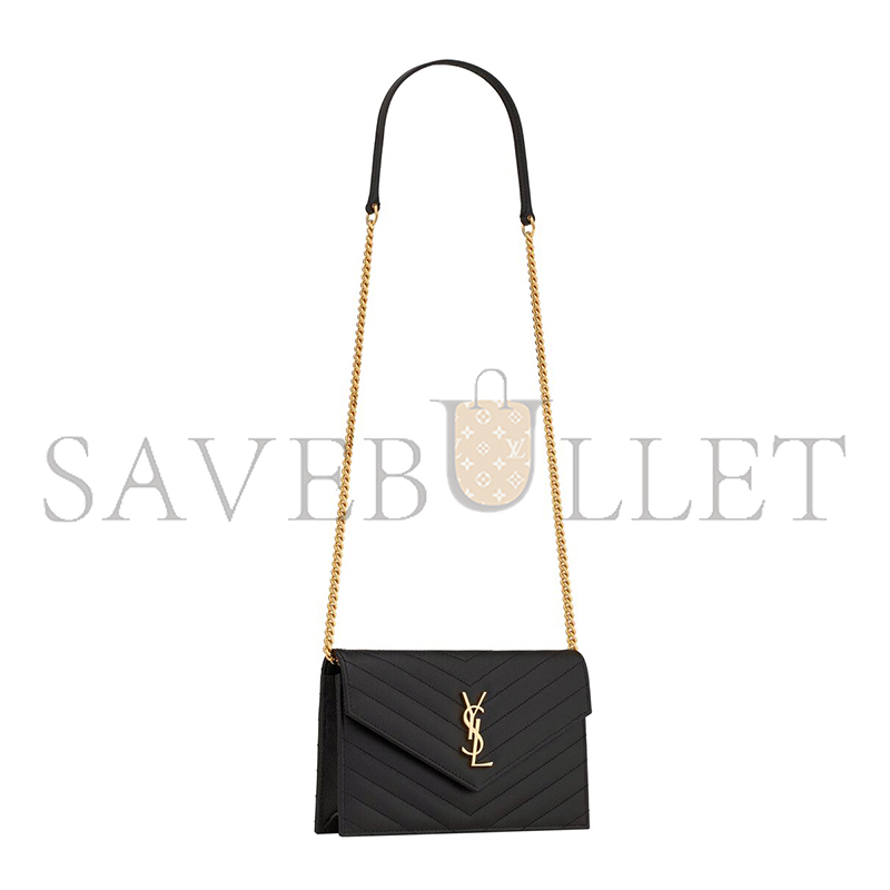 YSL CASSANDRE ENVELOPE CHAIN WALLET IN GRAIN DE POUDRE LEATHER 742920BOW011000 (19*12.5*3.5cm)