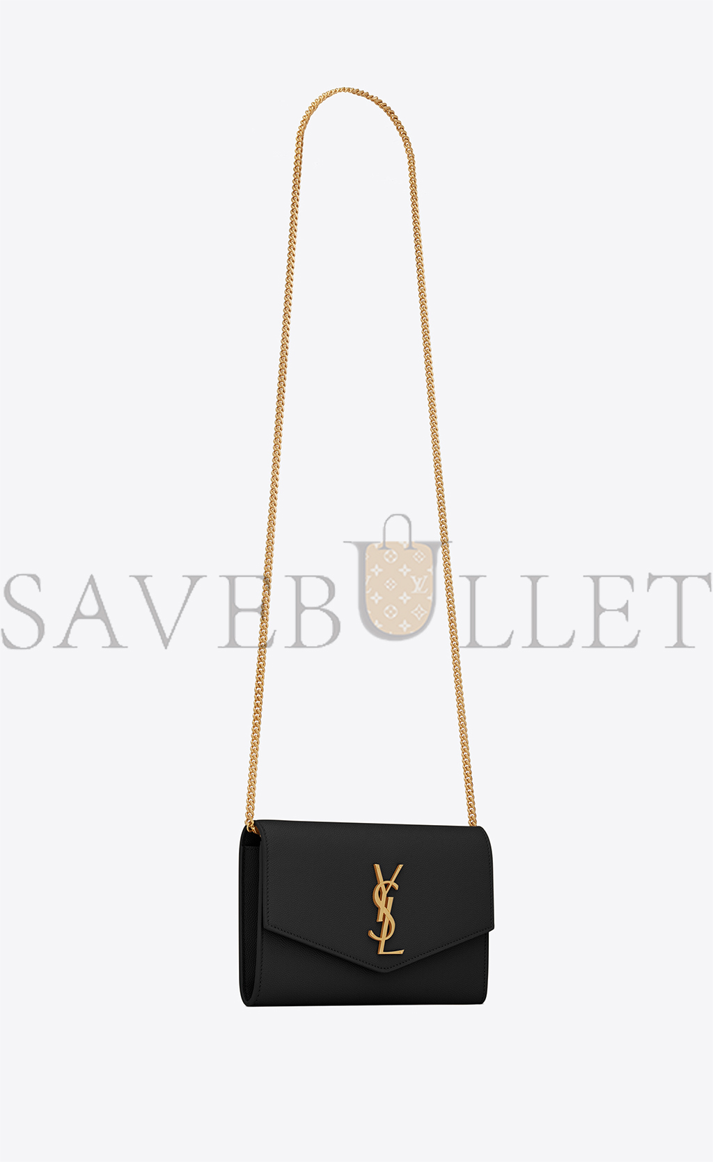 YSL UPTOWN CHAIN WALLET IN GRAIN DE POUDRE EMBOSSED LEATHER 6077881GF0J1000 (19*12*3cm)