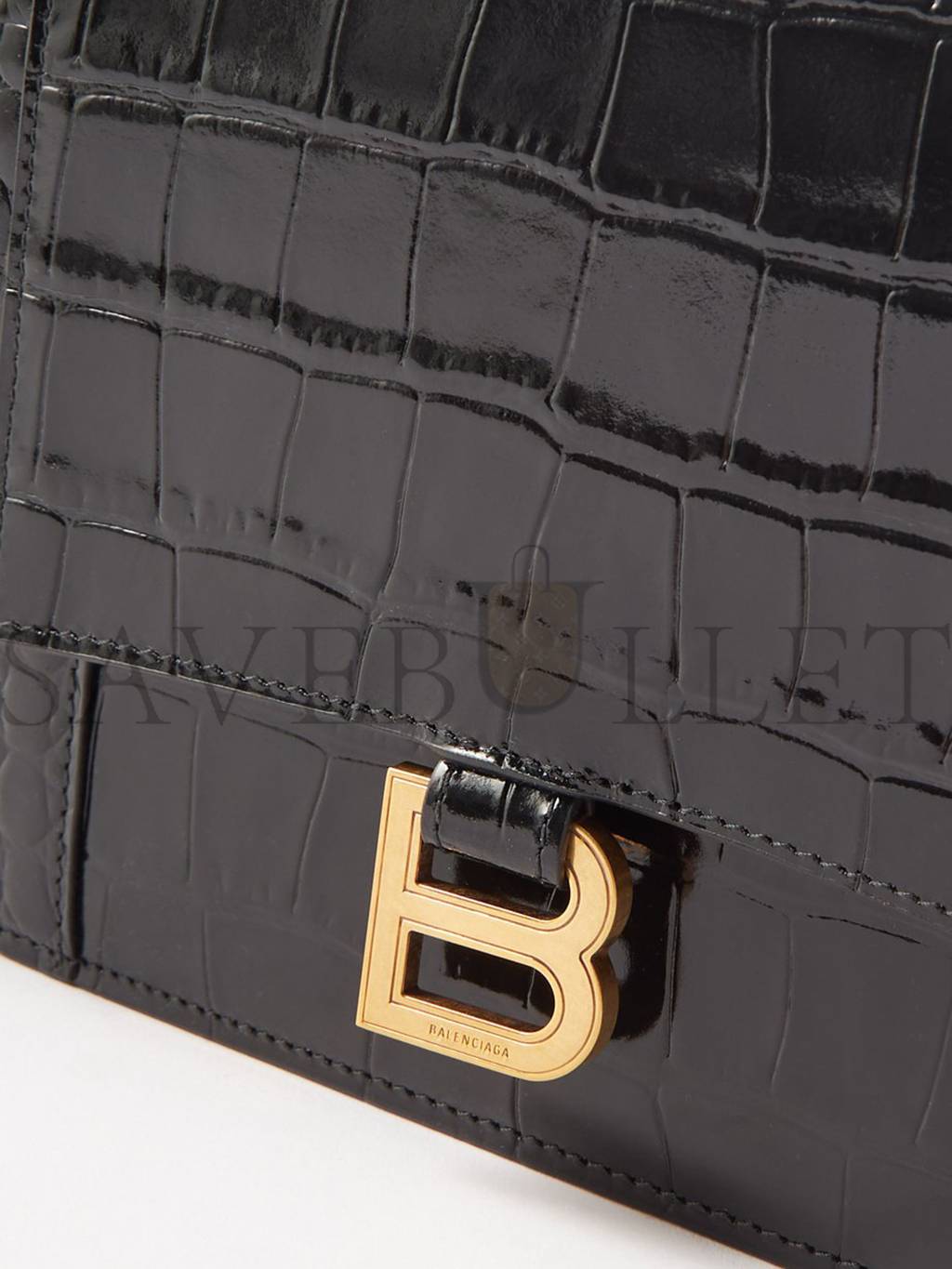 BALENCIAGA BLACK HOURGLASS CROCODILE-EFFECT LEATHER CLUTCH BAG  MATCHESFASHION US (27*16*2cm)