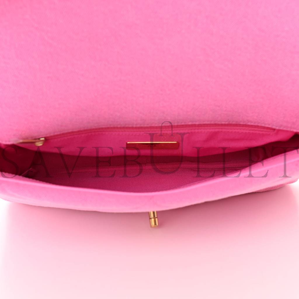 CHANEL DENIM QUILTED LARGE CHANEL 19 FLAP NEON PINK GOLD HARDWARE (30*20*10cm) CHANEL DENIM QUILTED LARGE CHANEL 19 FLAP NEON PINK GOLD HARDWARE (30*20*10cm)