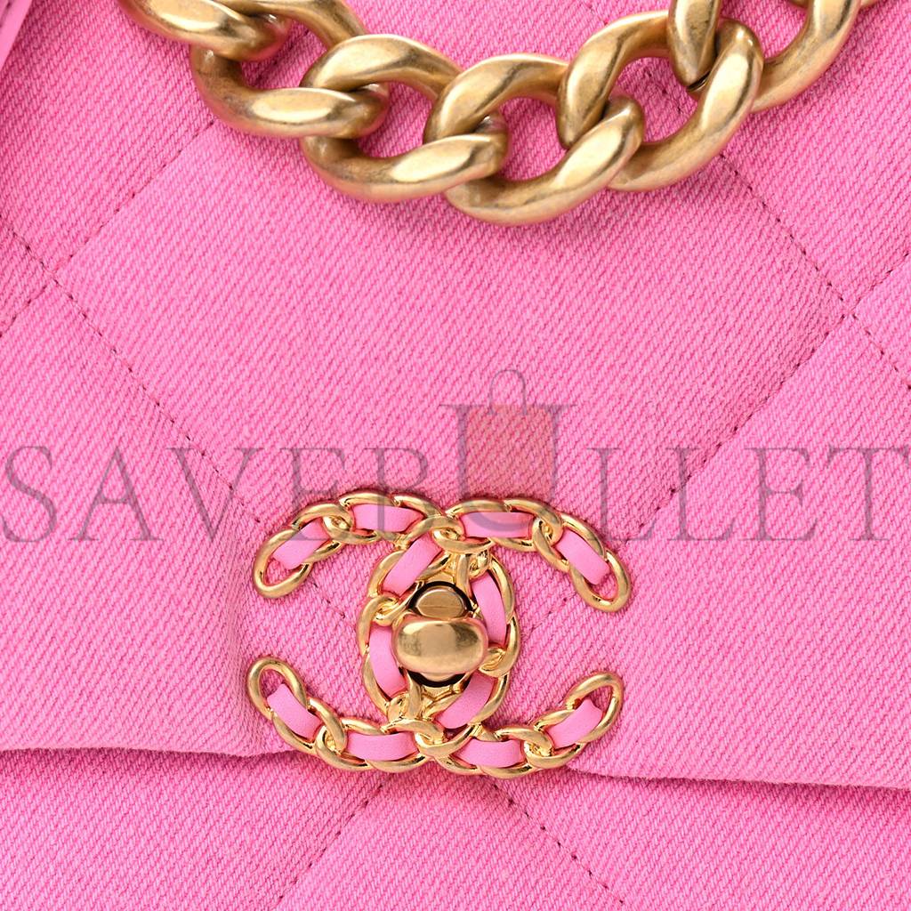 CHANEL DENIM QUILTED LARGE CHANEL 19 FLAP NEON PINK GOLD HARDWARE (30*20*10cm) CHANEL DENIM QUILTED LARGE CHANEL 19 FLAP NEON PINK GOLD HARDWARE (30*20*10cm)