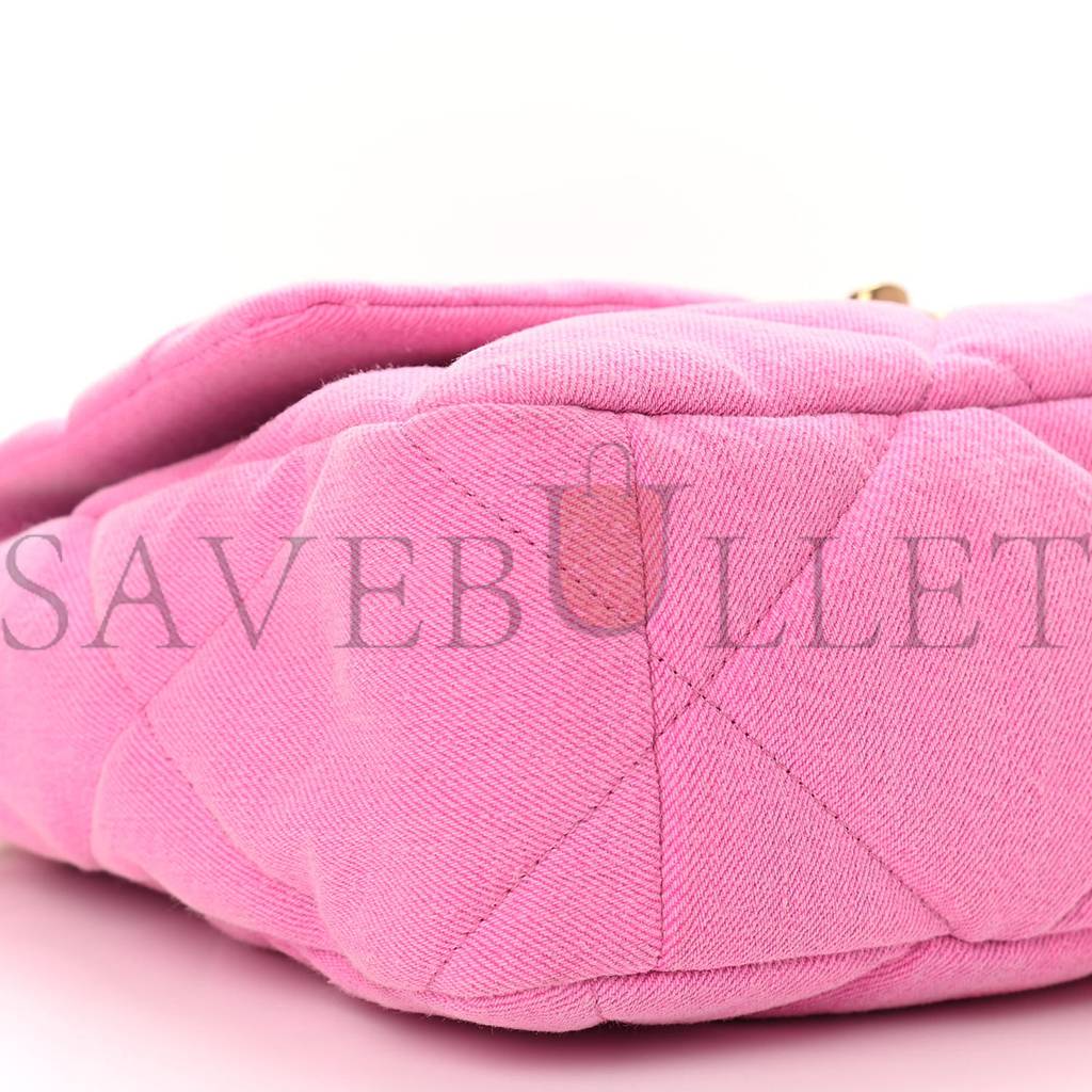 CHANEL DENIM QUILTED LARGE CHANEL 19 FLAP NEON PINK GOLD HARDWARE (30*20*10cm) CHANEL DENIM QUILTED LARGE CHANEL 19 FLAP NEON PINK GOLD HARDWARE (30*20*10cm)