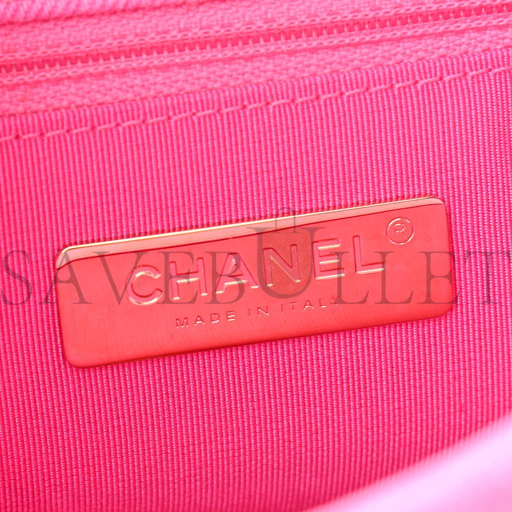 CHANEL DENIM QUILTED LARGE CHANEL 19 FLAP NEON PINK GOLD HARDWARE (30*20*10cm) CHANEL DENIM QUILTED LARGE CHANEL 19 FLAP NEON PINK GOLD HARDWARE (30*20*10cm)