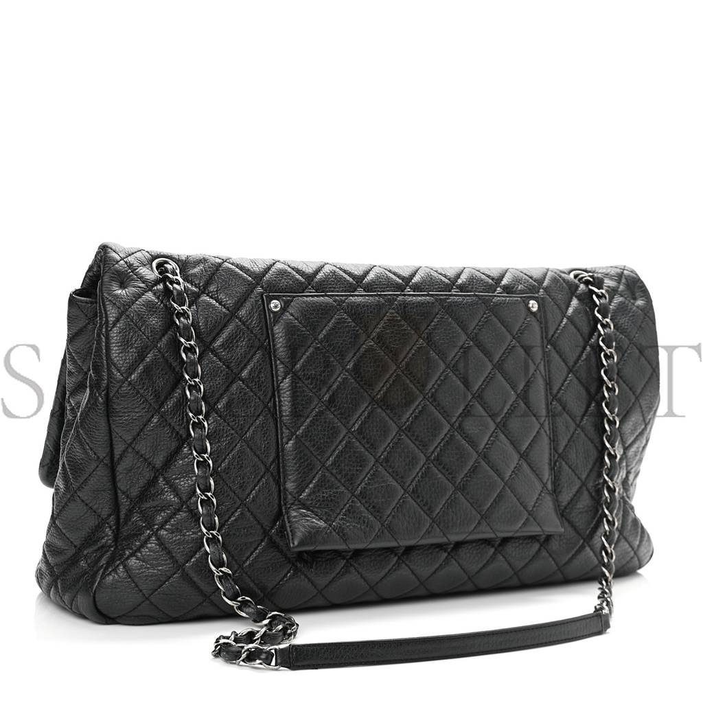 CHANEL CALFSKIN QUILTED XXL TRAVEL FLAP BAG BLACK SILVER HARDWARE (45*28*15cm) CHANEL CALFSKIN QUILTED XXL TRAVEL FLAP BAG BLACK SILVER HARDWARE (45*28*15cm)