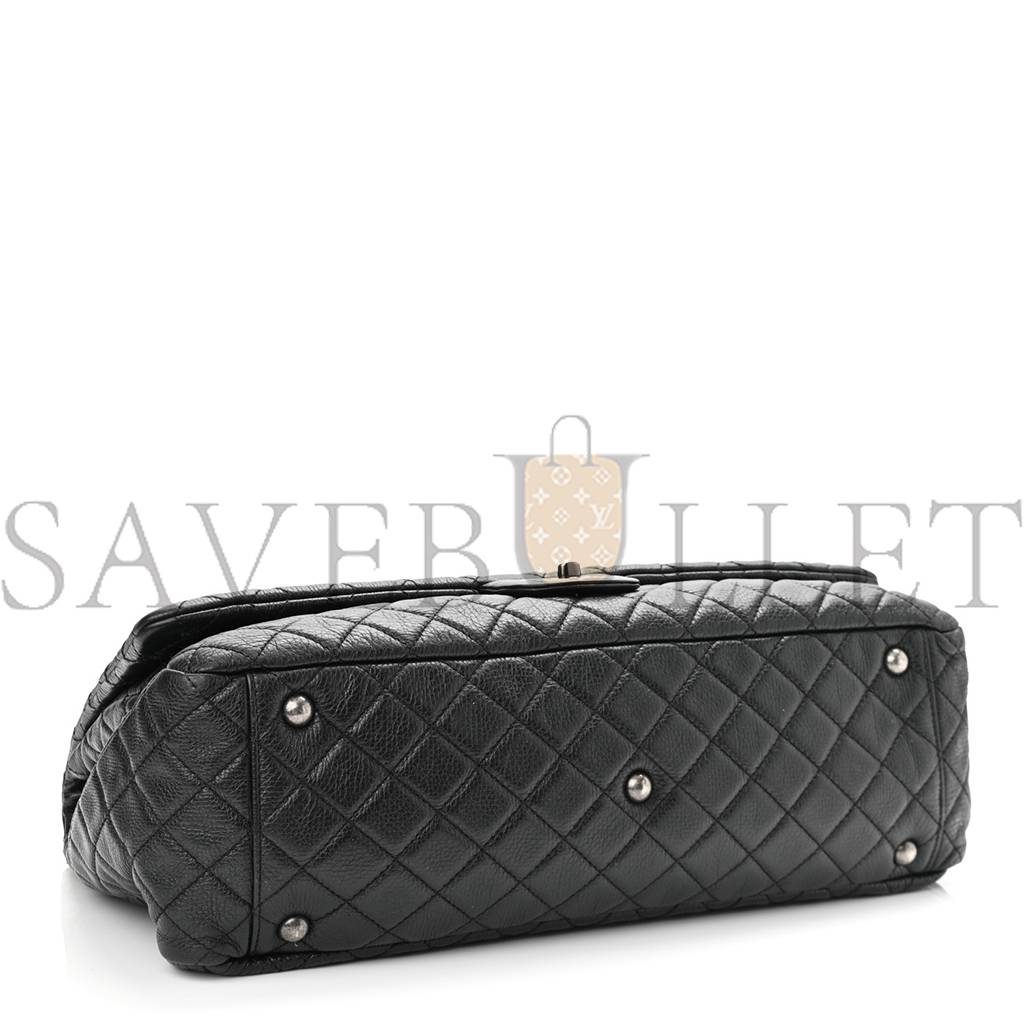 CHANEL CALFSKIN QUILTED XXL TRAVEL FLAP BAG BLACK SILVER HARDWARE (45*28*15cm) CHANEL CALFSKIN QUILTED XXL TRAVEL FLAP BAG BLACK SILVER HARDWARE (45*28*15cm)