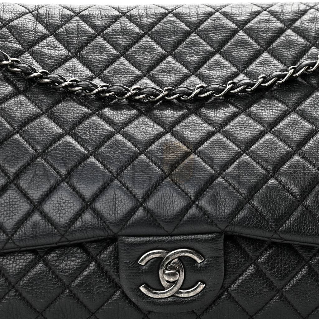 CHANEL CALFSKIN QUILTED XXL TRAVEL FLAP BAG BLACK SILVER HARDWARE (45*28*15cm) CHANEL CALFSKIN QUILTED XXL TRAVEL FLAP BAG BLACK SILVER HARDWARE (45*28*15cm)