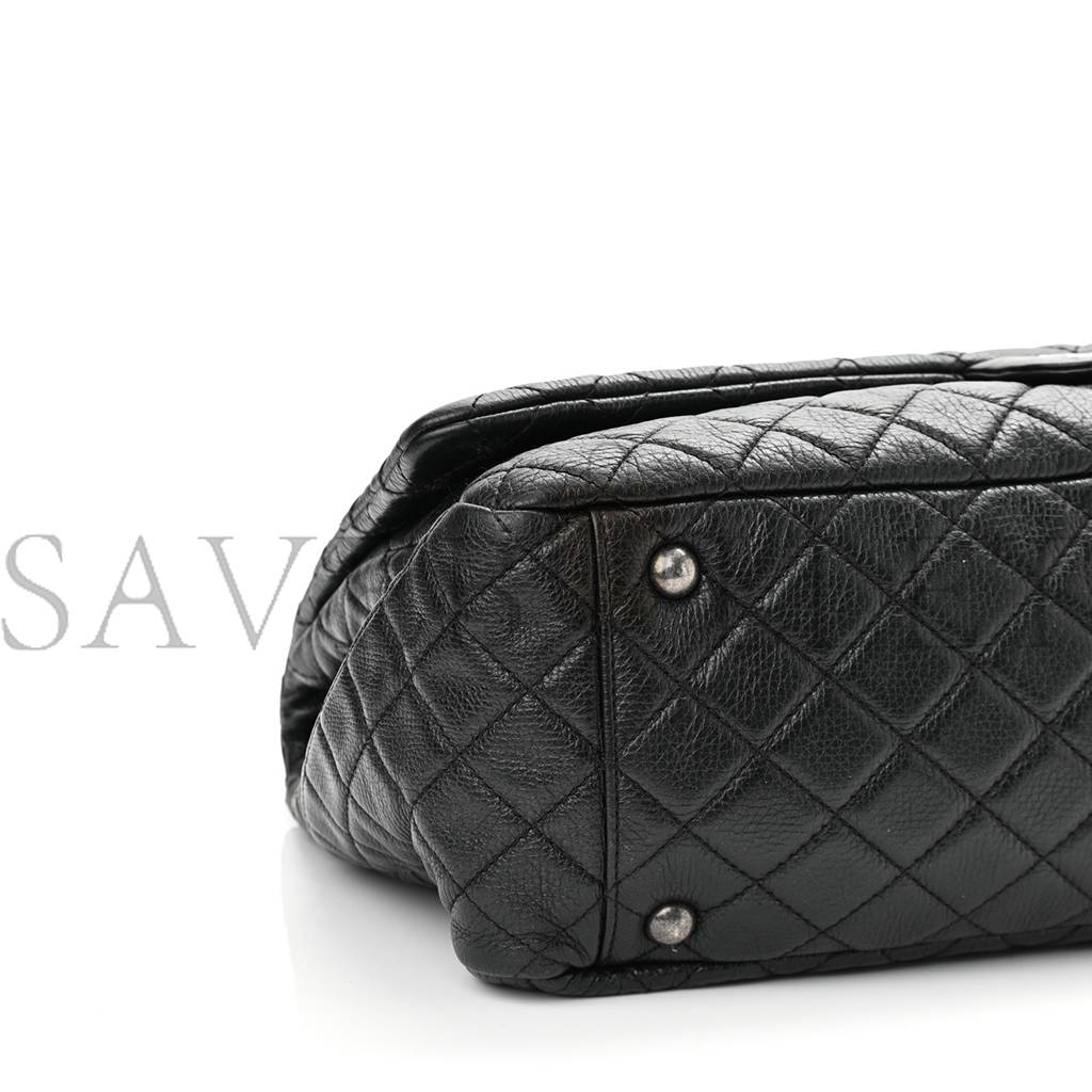 CHANEL CALFSKIN QUILTED XXL TRAVEL FLAP BAG BLACK SILVER HARDWARE (45*28*15cm) CHANEL CALFSKIN QUILTED XXL TRAVEL FLAP BAG BLACK SILVER HARDWARE (45*28*15cm)
