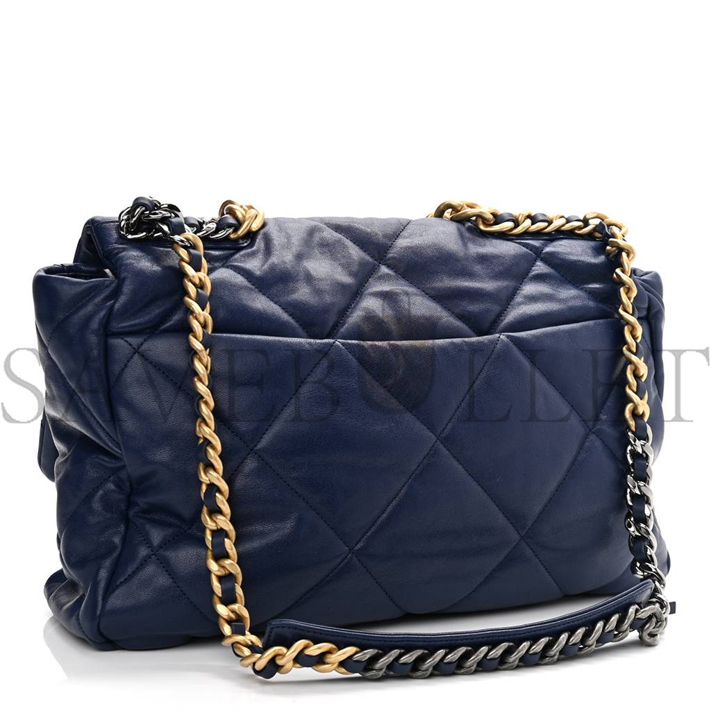 CHANEL GOATSKIN QUILTED MAXI CHANEL 19 FLAP BLUE GOLD HARDWARE (36*24*10cm) CHANEL GOATSKIN QUILTED MAXI CHANEL 19 FLAP BLUE GOLD HARDWARE (36*24*10cm)