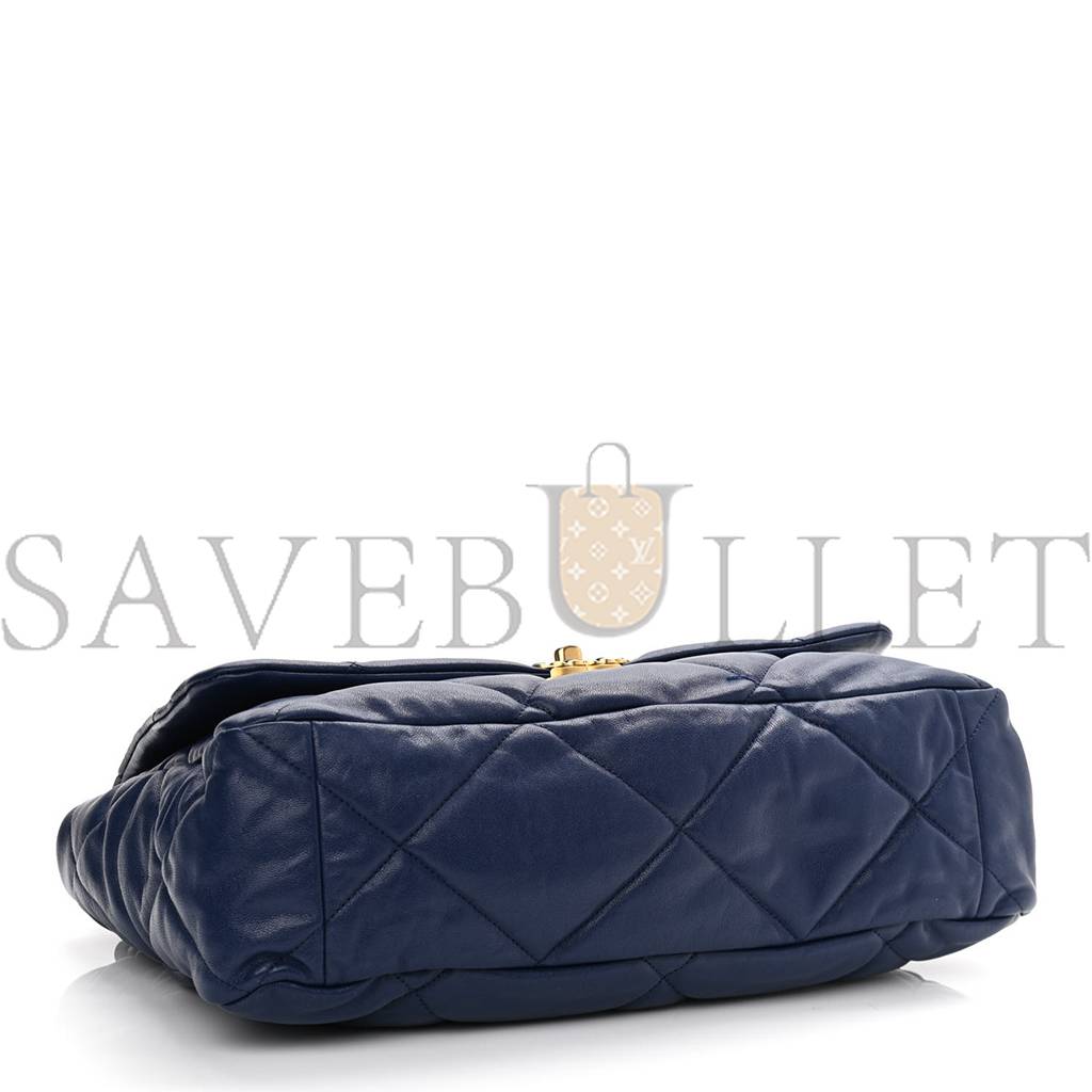 CHANEL GOATSKIN QUILTED MAXI CHANEL 19 FLAP BLUE GOLD HARDWARE (36*24*10cm) CHANEL GOATSKIN QUILTED MAXI CHANEL 19 FLAP BLUE GOLD HARDWARE (36*24*10cm)