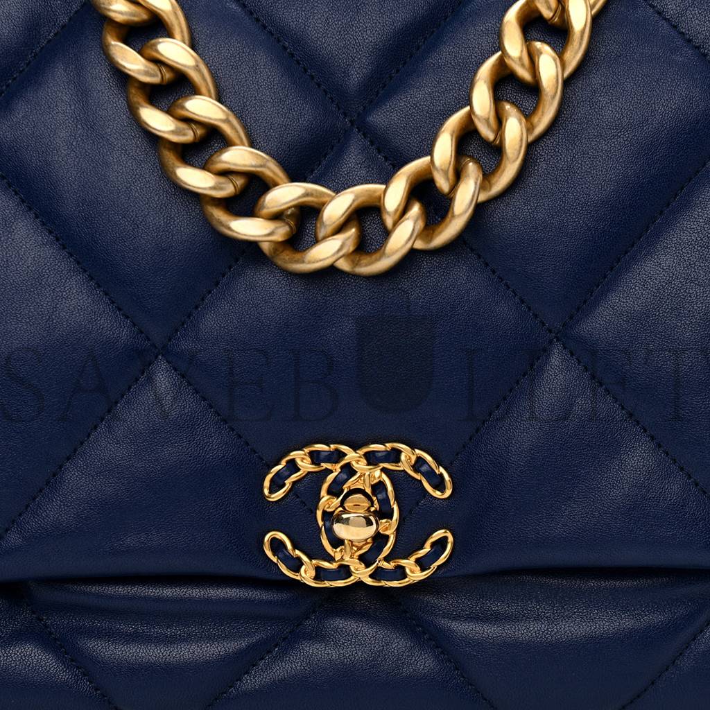 CHANEL GOATSKIN QUILTED MAXI CHANEL 19 FLAP BLUE GOLD HARDWARE (36*24*10cm) CHANEL GOATSKIN QUILTED MAXI CHANEL 19 FLAP BLUE GOLD HARDWARE (36*24*10cm)