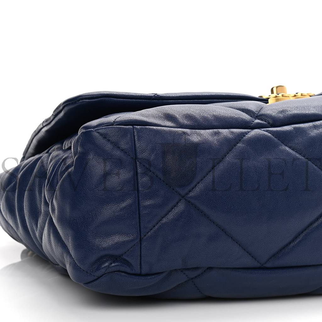 CHANEL GOATSKIN QUILTED MAXI CHANEL 19 FLAP BLUE GOLD HARDWARE (36*24*10cm) CHANEL GOATSKIN QUILTED MAXI CHANEL 19 FLAP BLUE GOLD HARDWARE (36*24*10cm)