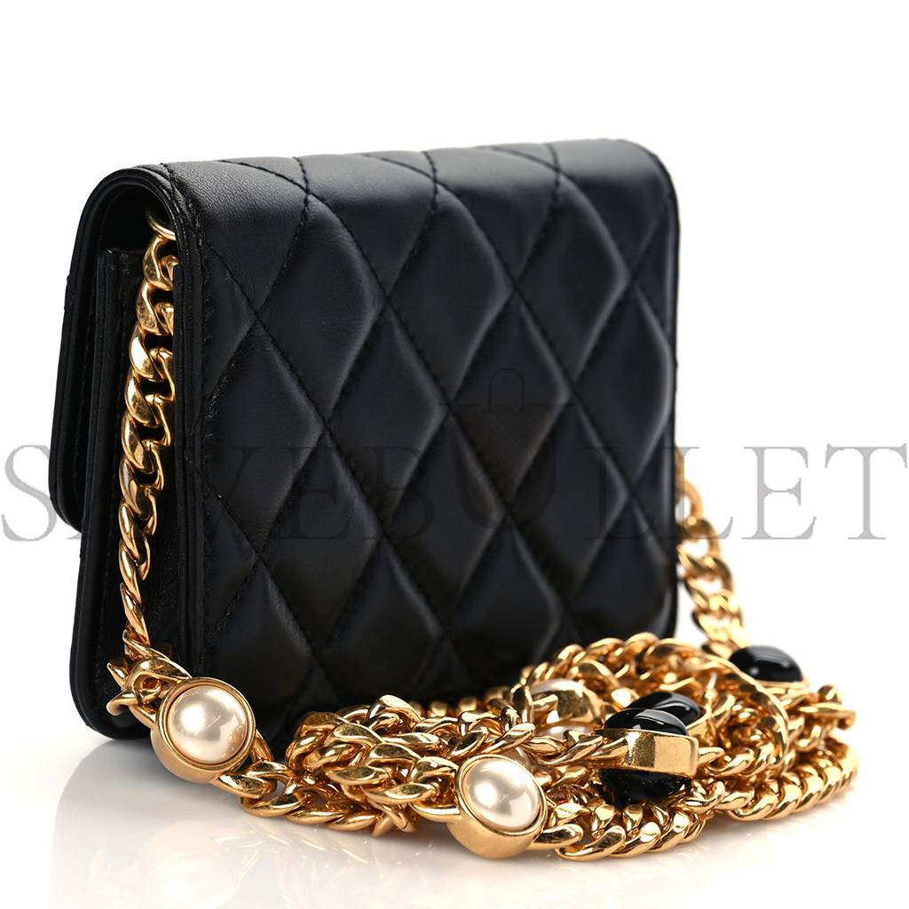 CHANEL LAMBSKIN RESIN QUILTED CLUTCH WITH CHAIN BLACK GOLD HARDWARE (15*10*5cm) CHANEL LAMBSKIN RESIN QUILTED CLUTCH WITH CHAIN BLACK GOLD HARDWARE (15*10*5cm)