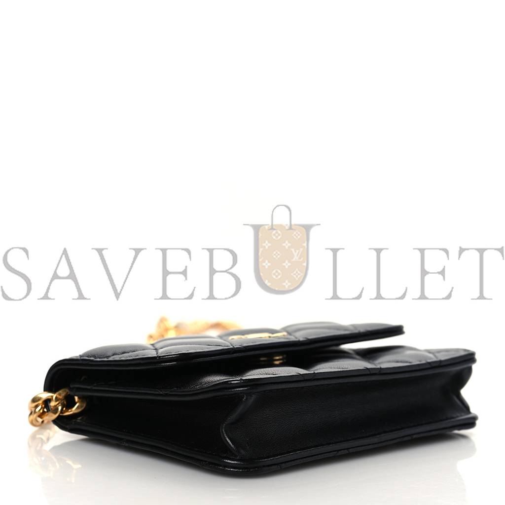 CHANEL LAMBSKIN RESIN QUILTED CLUTCH WITH CHAIN BLACK GOLD HARDWARE (15*10*5cm) CHANEL LAMBSKIN RESIN QUILTED CLUTCH WITH CHAIN BLACK GOLD HARDWARE (15*10*5cm)