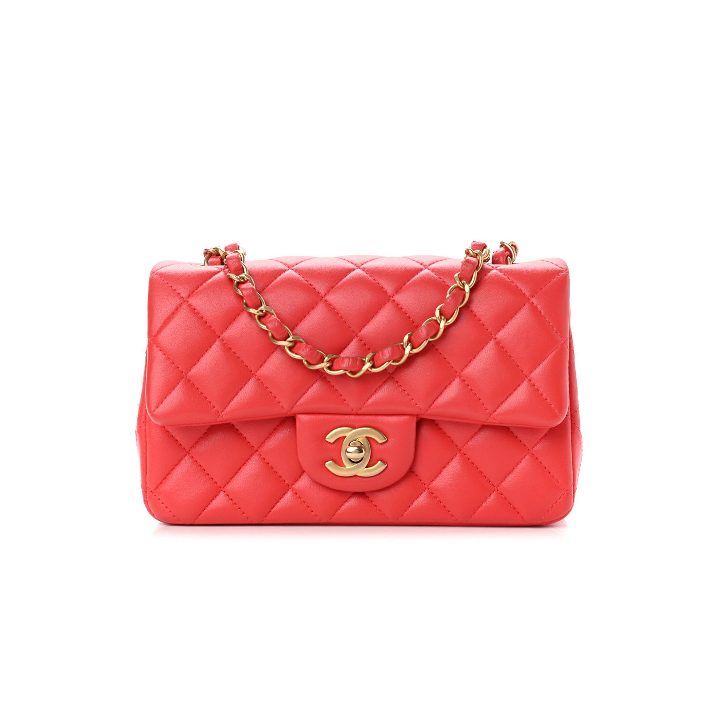 CHANEL LAMBSKIN QUILTED MINI RECTANGULAR FLAP RED (20*12*6cm) CHANEL LAMBSKIN QUILTED MINI RECTANGULAR FLAP RED (20*12*6cm)