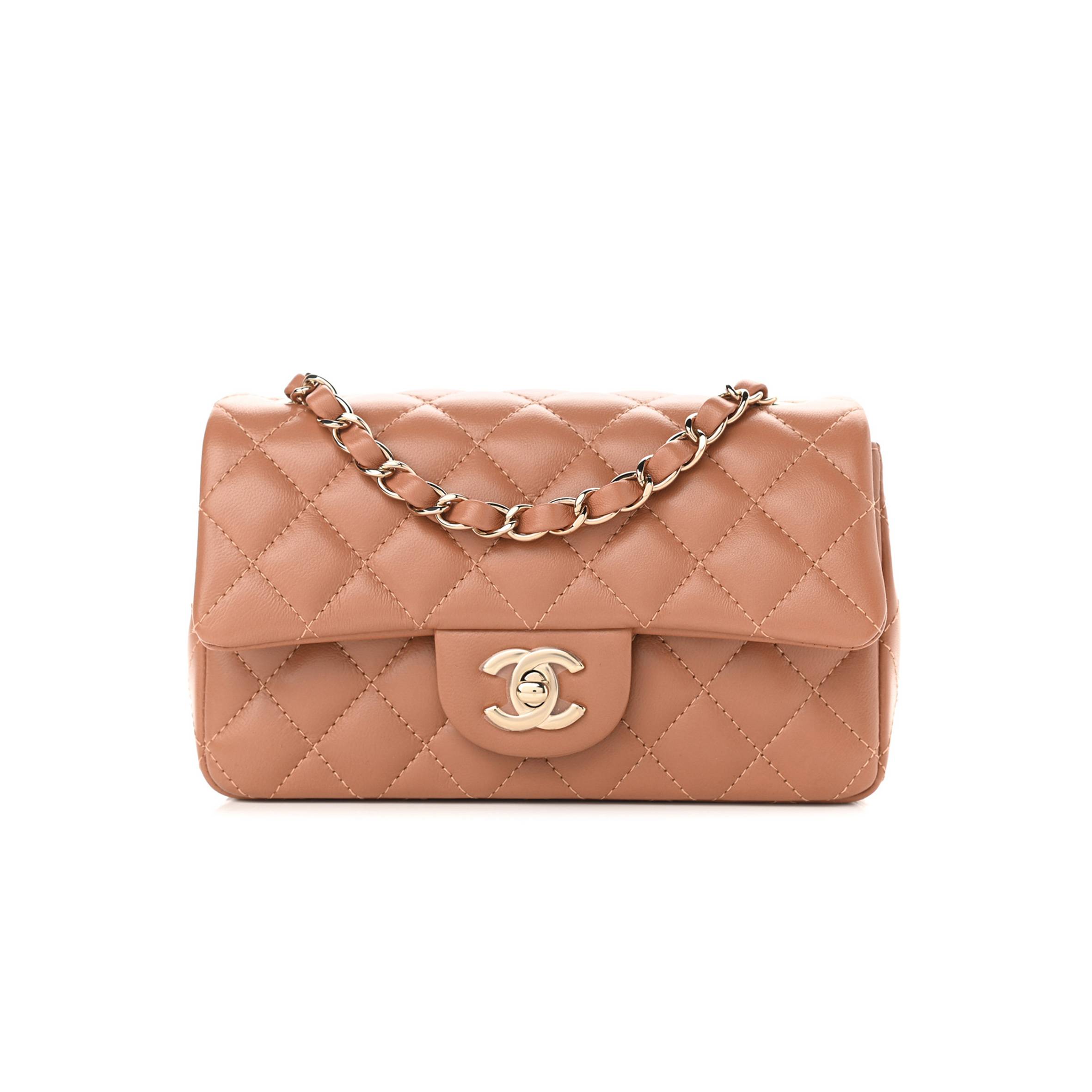 CHANEL LAMBSKIN QUILTED MINI RECTANGULAR FLAP BROWN ROSE GOLD HARDWARE (19*11*7cm) CHANEL LAMBSKIN QUILTED MINI RECTANGULAR FLAP BROWN ROSE GOLD HARDWARE (19*11*7cm)
