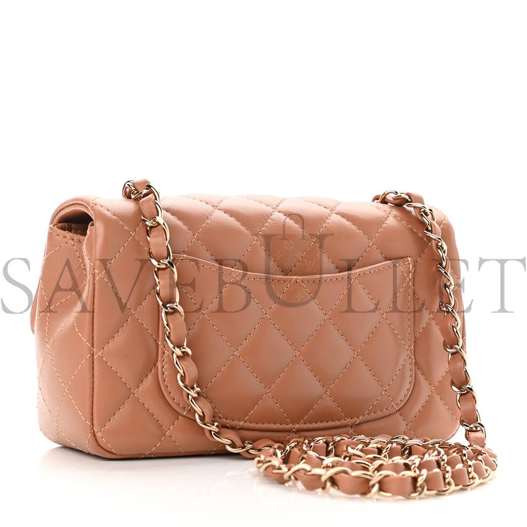 CHANEL LAMBSKIN QUILTED MINI RECTANGULAR FLAP BROWN ROSE GOLD HARDWARE (19*11*7cm) CHANEL LAMBSKIN QUILTED MINI RECTANGULAR FLAP BROWN ROSE GOLD HARDWARE (19*11*7cm)