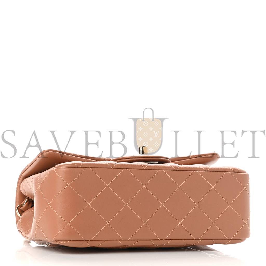 CHANEL LAMBSKIN QUILTED MINI RECTANGULAR FLAP BROWN ROSE GOLD HARDWARE (19*11*7cm) CHANEL LAMBSKIN QUILTED MINI RECTANGULAR FLAP BROWN ROSE GOLD HARDWARE (19*11*7cm)