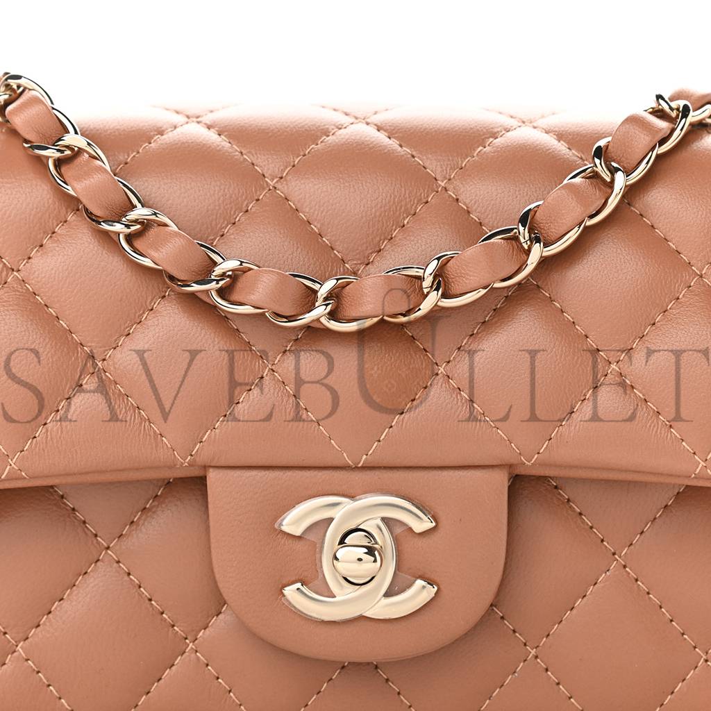 CHANEL LAMBSKIN QUILTED MINI RECTANGULAR FLAP BROWN ROSE GOLD HARDWARE (19*11*7cm) CHANEL LAMBSKIN QUILTED MINI RECTANGULAR FLAP BROWN ROSE GOLD HARDWARE (19*11*7cm)