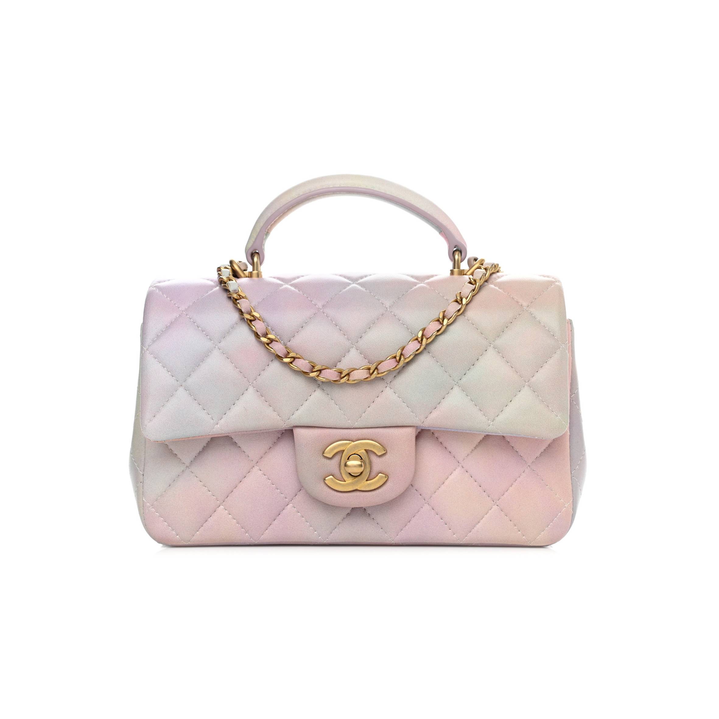 CHANEL LAMBSKIN QUILTED OMBRE MINI TOP HANDLE RECTANGULAR FLAP PINK MULTICOLOR GOLD HARDWARE (20*13*6cm) CHANEL LAMBSKIN QUILTED OMBRE MINI TOP HANDLE RECTANGULAR FLAP PINK MULTICOLOR GOLD HARDWARE (20*13*6cm)