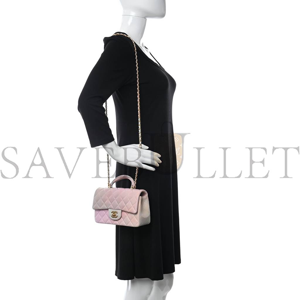 CHANEL LAMBSKIN QUILTED OMBRE MINI TOP HANDLE RECTANGULAR FLAP PINK MULTICOLOR GOLD HARDWARE (20*13*6cm) CHANEL LAMBSKIN QUILTED OMBRE MINI TOP HANDLE RECTANGULAR FLAP PINK MULTICOLOR GOLD HARDWARE (20*13*6cm)