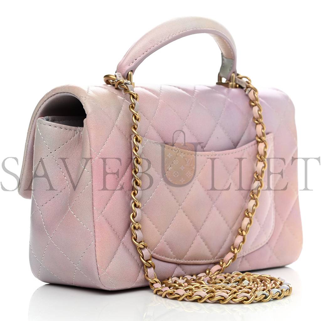 CHANEL LAMBSKIN QUILTED OMBRE MINI TOP HANDLE RECTANGULAR FLAP PINK MULTICOLOR GOLD HARDWARE (20*13*6cm) CHANEL LAMBSKIN QUILTED OMBRE MINI TOP HANDLE RECTANGULAR FLAP PINK MULTICOLOR GOLD HARDWARE (20*13*6cm)