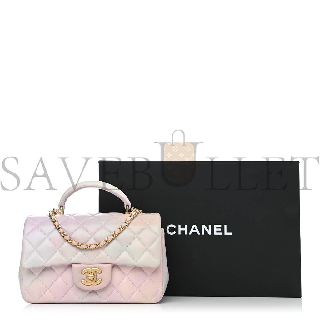 CHANEL LAMBSKIN QUILTED OMBRE MINI TOP HANDLE RECTANGULAR FLAP PINK MULTICOLOR GOLD HARDWARE (20*13*6cm) CHANEL LAMBSKIN QUILTED OMBRE MINI TOP HANDLE RECTANGULAR FLAP PINK MULTICOLOR GOLD HARDWARE (20*13*6cm)