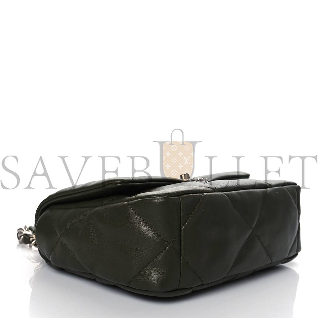 CHANEL LAMBSKIN QUILTED MEDIUM CHANEL 19 FLAP KHAKI SILVER HARDWARE (25*17*8cm) CHANEL LAMBSKIN QUILTED MEDIUM CHANEL 19 FLAP KHAKI SILVER HARDWARE (25*17*8cm)