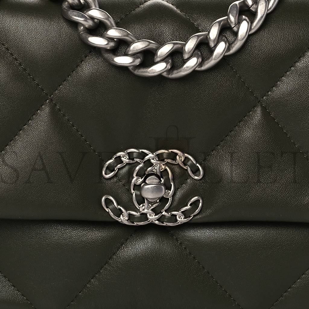 CHANEL LAMBSKIN QUILTED MEDIUM CHANEL 19 FLAP KHAKI SILVER HARDWARE (25*17*8cm) CHANEL LAMBSKIN QUILTED MEDIUM CHANEL 19 FLAP KHAKI SILVER HARDWARE (25*17*8cm)