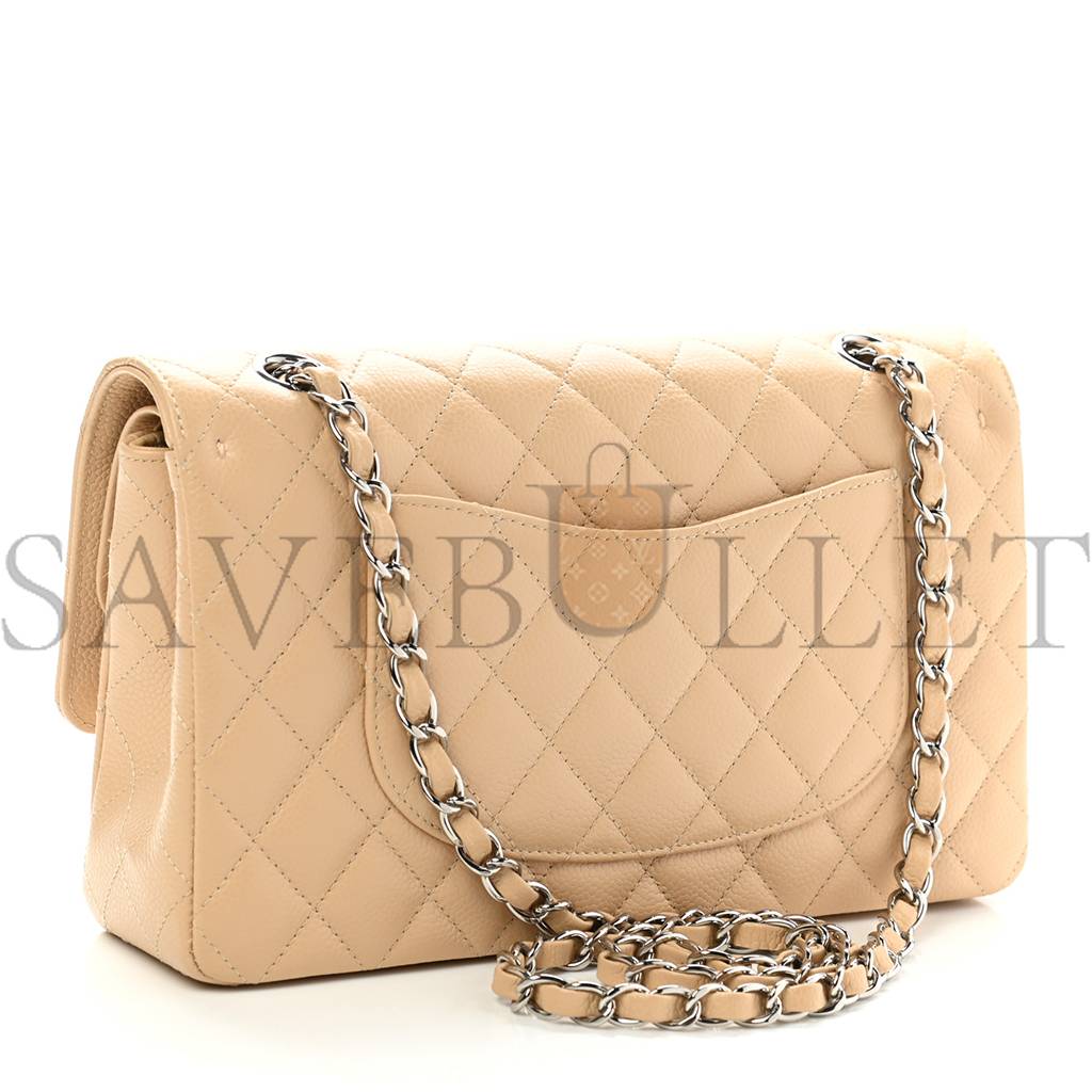 CHANEL CAVIAR QUILTED MEDIUM DOUBLE FLAP BEIGE CLAIR SILVER HARDWARE (25*15*7cm) CHANEL CAVIAR QUILTED MEDIUM DOUBLE FLAP BEIGE CLAIR SILVER HARDWARE (25*15*7cm)