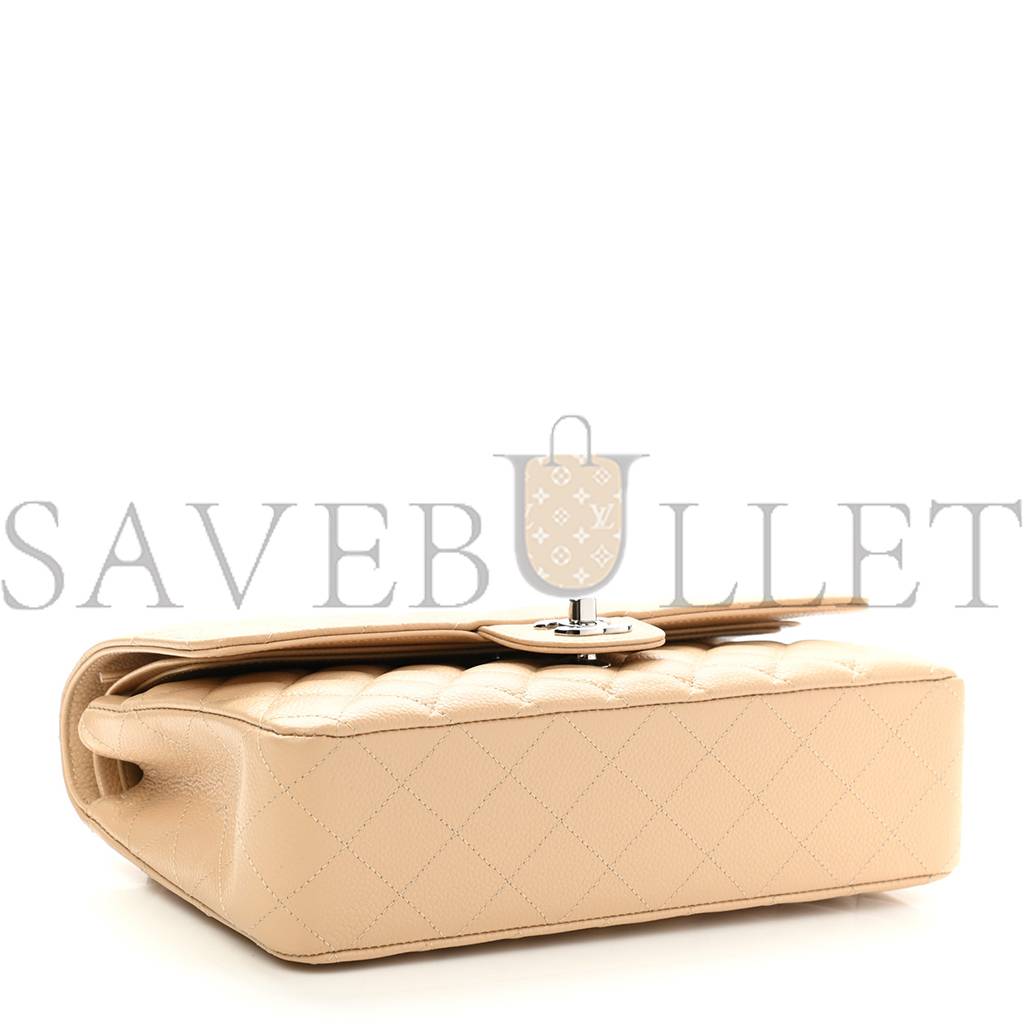 CHANEL CAVIAR QUILTED MEDIUM DOUBLE FLAP BEIGE CLAIR SILVER HARDWARE (25*15*7cm) CHANEL CAVIAR QUILTED MEDIUM DOUBLE FLAP BEIGE CLAIR SILVER HARDWARE (25*15*7cm)
