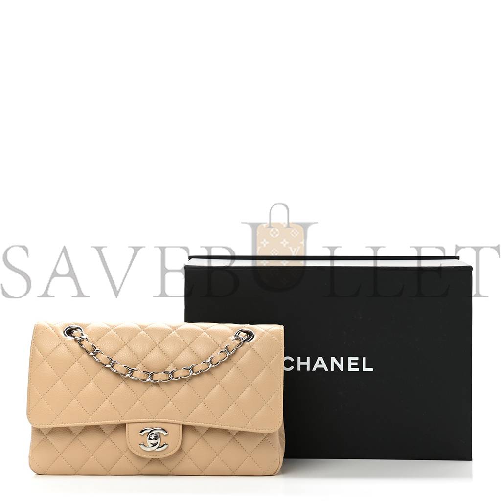 CHANEL CAVIAR QUILTED MEDIUM DOUBLE FLAP BEIGE CLAIR SILVER HARDWARE (25*15*7cm) CHANEL CAVIAR QUILTED MEDIUM DOUBLE FLAP BEIGE CLAIR SILVER HARDWARE (25*15*7cm)