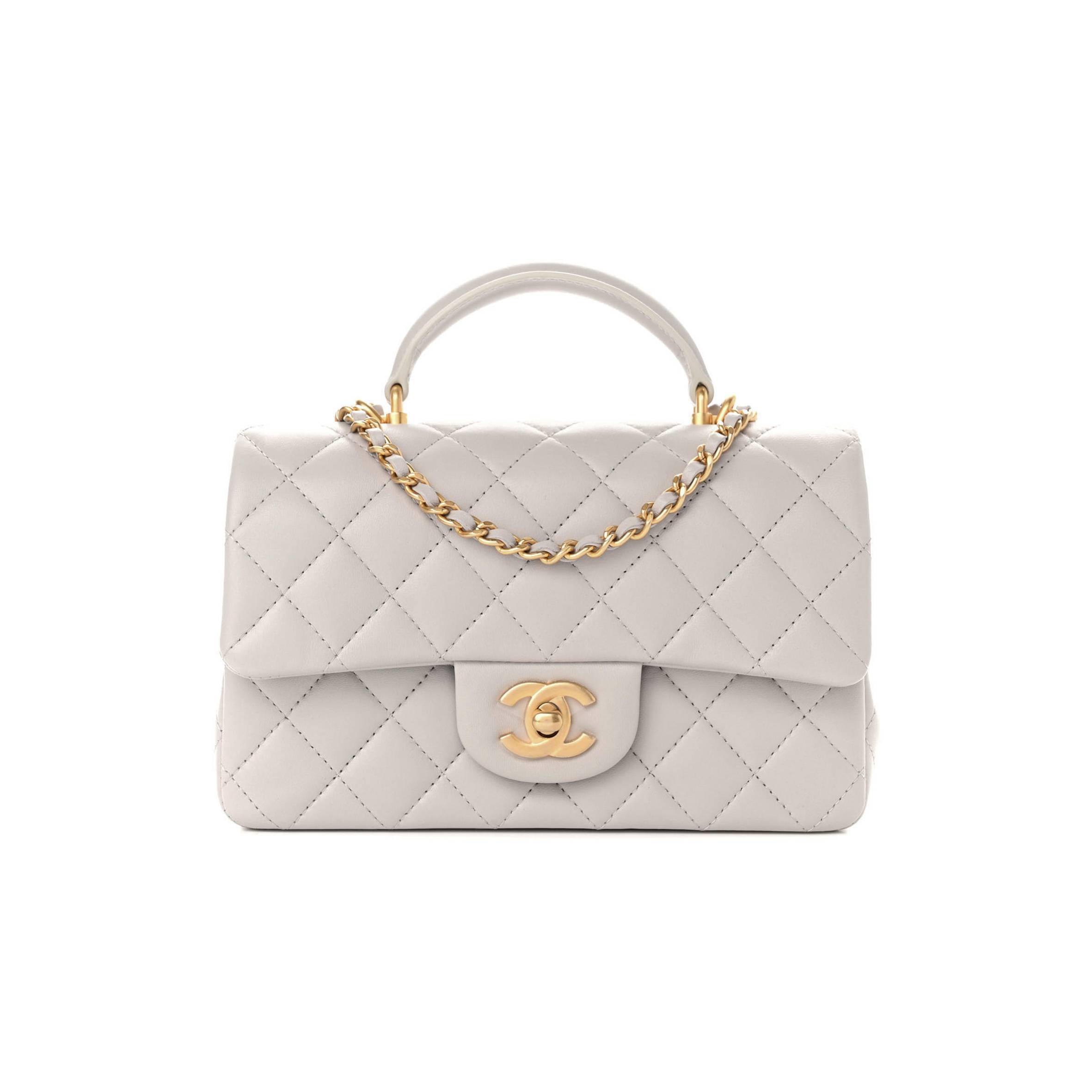 CHANEL LAMBSKIN QUILTED MINI TOP HANDLE RECTANGULAR FLAP GREY GOLD HARDWARE (20*13*6cm) CHANEL LAMBSKIN QUILTED MINI TOP HANDLE RECTANGULAR FLAP GREY GOLD HARDWARE (20*13*6cm)
