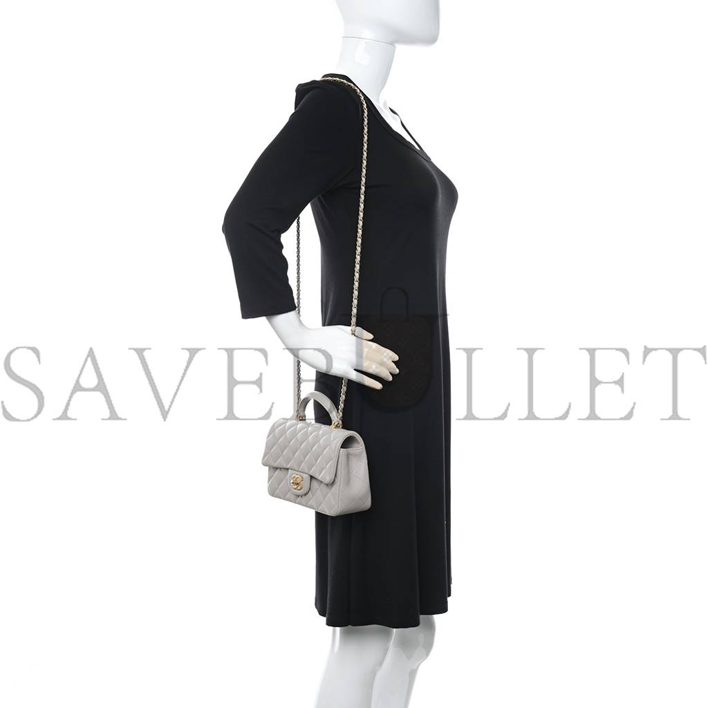 CHANEL LAMBSKIN QUILTED MINI TOP HANDLE RECTANGULAR FLAP GREY GOLD HARDWARE (20*13*6cm) CHANEL LAMBSKIN QUILTED MINI TOP HANDLE RECTANGULAR FLAP GREY GOLD HARDWARE (20*13*6cm)