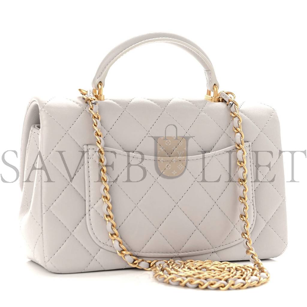 CHANEL LAMBSKIN QUILTED MINI TOP HANDLE RECTANGULAR FLAP GREY GOLD HARDWARE (20*13*6cm) CHANEL LAMBSKIN QUILTED MINI TOP HANDLE RECTANGULAR FLAP GREY GOLD HARDWARE (20*13*6cm)