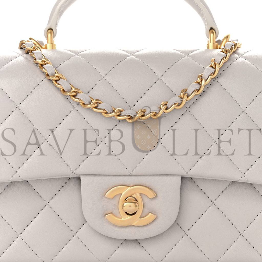 CHANEL LAMBSKIN QUILTED MINI TOP HANDLE RECTANGULAR FLAP GREY GOLD HARDWARE (20*13*6cm) CHANEL LAMBSKIN QUILTED MINI TOP HANDLE RECTANGULAR FLAP GREY GOLD HARDWARE (20*13*6cm)