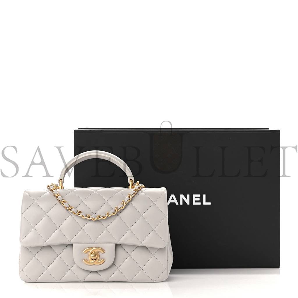 CHANEL LAMBSKIN QUILTED MINI TOP HANDLE RECTANGULAR FLAP GREY GOLD HARDWARE (20*13*6cm) CHANEL LAMBSKIN QUILTED MINI TOP HANDLE RECTANGULAR FLAP GREY GOLD HARDWARE (20*13*6cm)