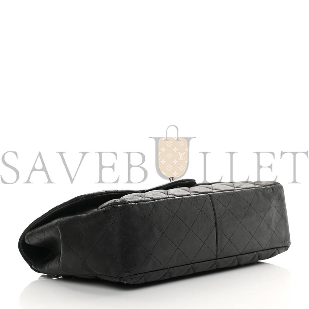 CHANEL LAMBSKIN QUILTED JUMBO SINGLE FLAP BLACK SILVER HARDWARE (30*20*9cm) CHANEL LAMBSKIN QUILTED JUMBO SINGLE FLAP BLACK SILVER HARDWARE (30*20*9cm)