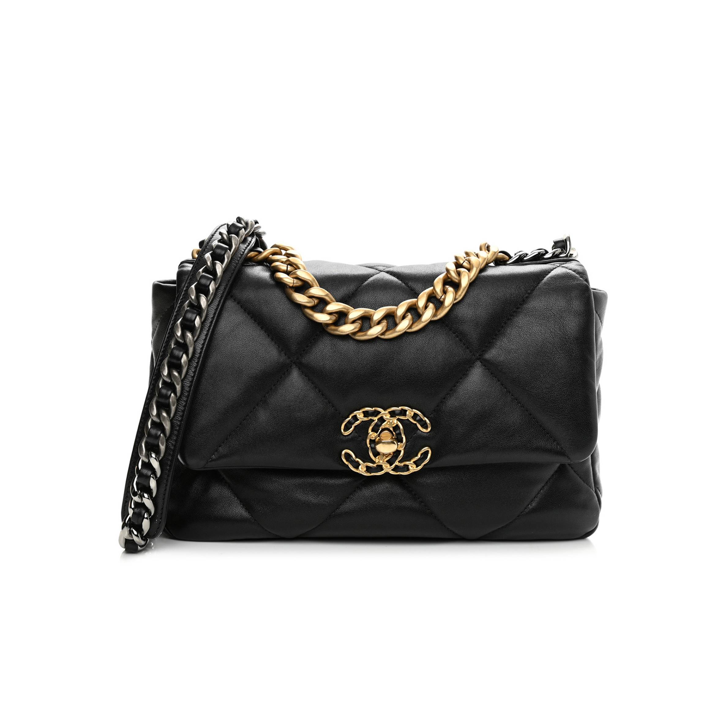 CHANEL GOATSKIN QUILTED MEDIUM CHANEL 19 FLAP BLACK GOLD HARDWARE (25*17*8cm) CHANEL GOATSKIN QUILTED MEDIUM CHANEL 19 FLAP BLACK GOLD HARDWARE (25*17*8cm)