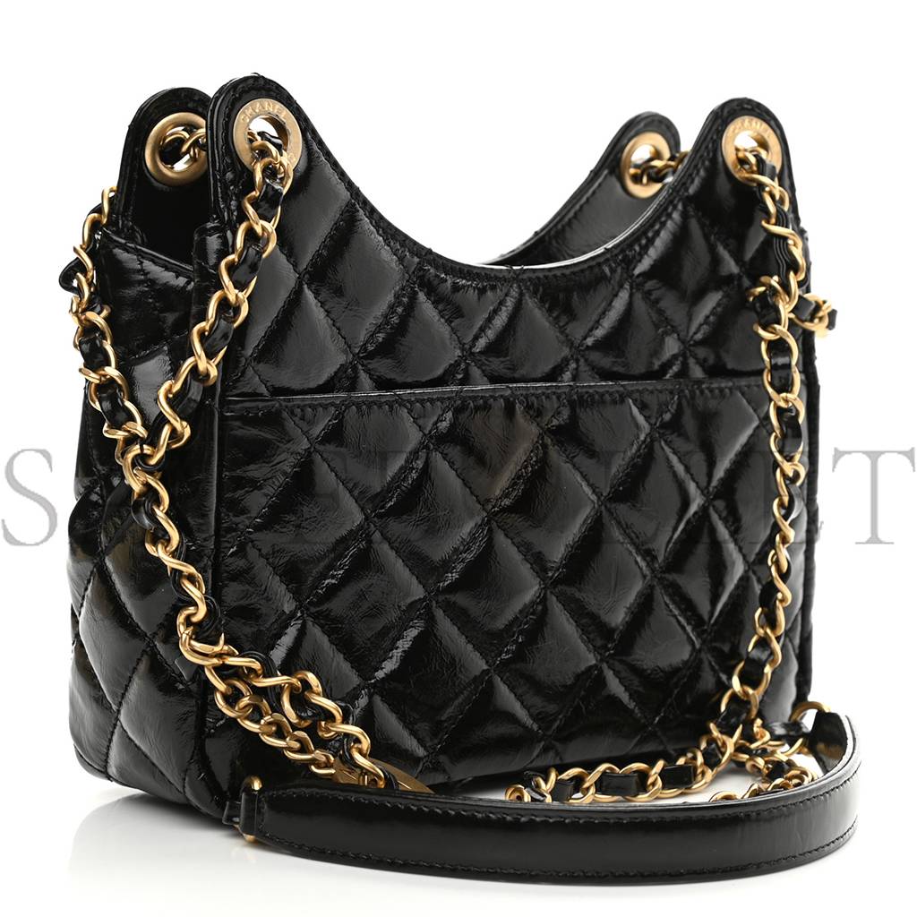 CHANEL SHINY CRUMPLED CALFSKIN QUILTED SMALL HOBO BLACK (18*15*6cm) CHANEL SHINY CRUMPLED CALFSKIN QUILTED SMALL HOBO BLACK (18*15*6cm)