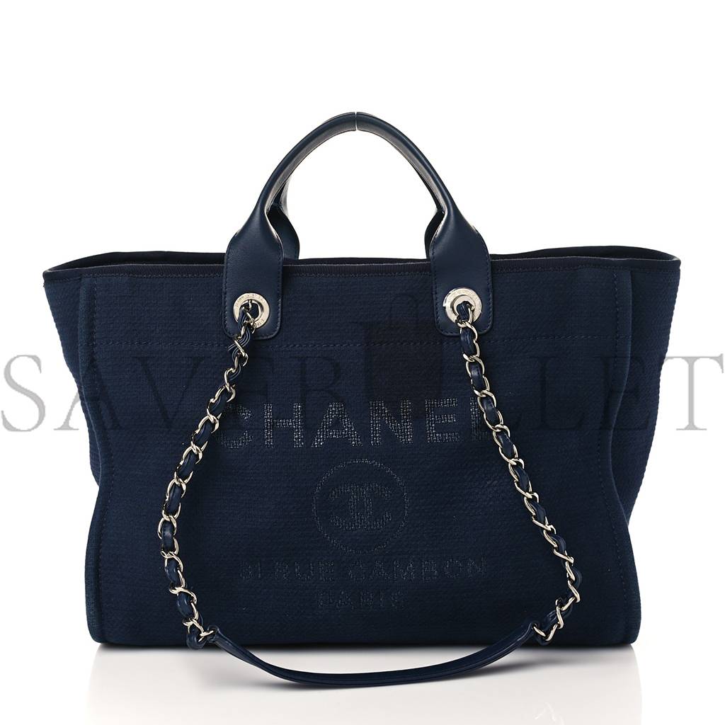 CHANEL MIXED FIBERS CALFSKIN MEDIUM DEAUVILLE TOTE NAVY BLUE (38*29*23cm) CHANEL MIXED FIBERS CALFSKIN MEDIUM DEAUVILLE TOTE NAVY BLUE (38*29*23cm)